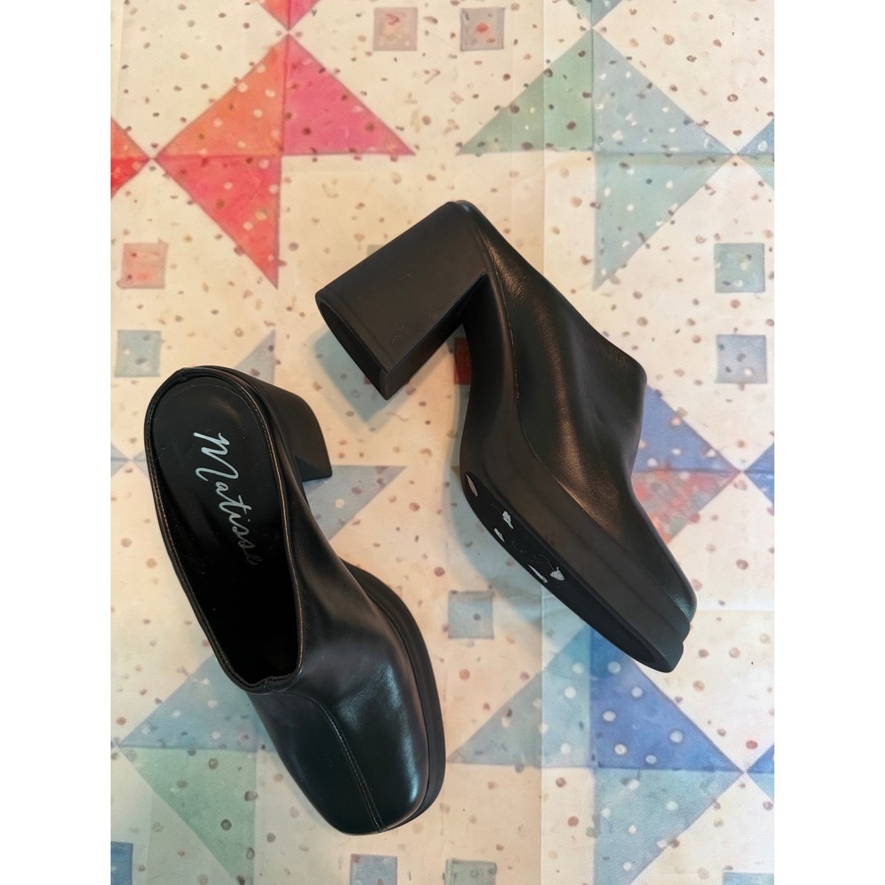 Matisse Black Leather Platform Mules Square Toe Chunky Block Heel 7